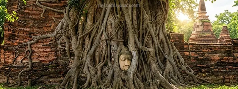Wat Mahathat, Bir ağacın kökleri arasına sıkışmış meşhur Buda başı heykeli